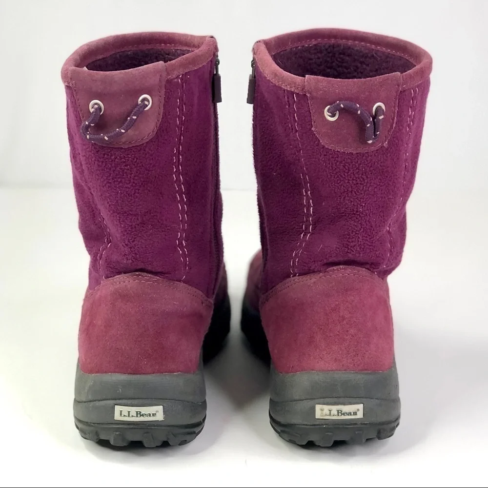 LL Bean zippered winter boots berry purple suede and fleece 7.5